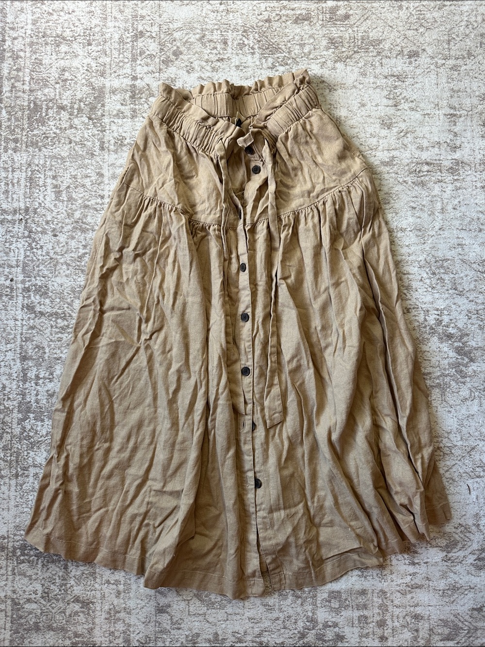 Universal Thread Tan Button-Front Maxi Skirt with Ruched Waist